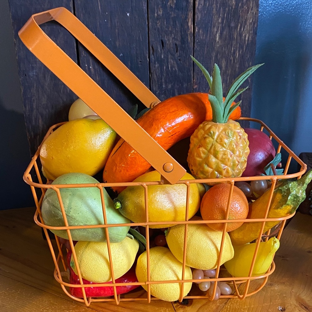 Vtg faux fruit with orange basket